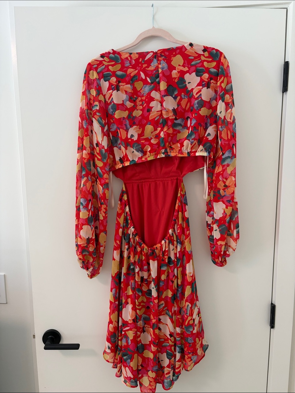 BCBGeneration Red Floral High-Low Midi Dress - Picture 3 of 3